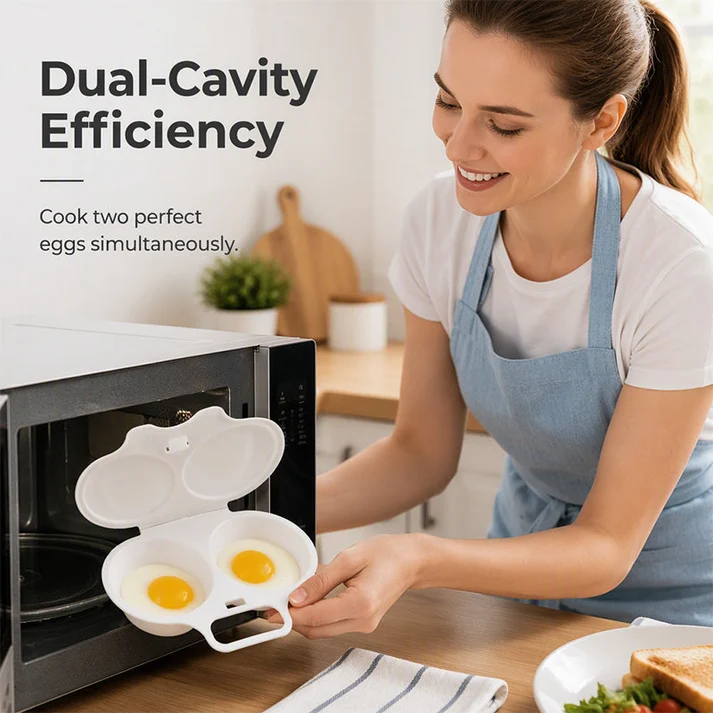 🥚QIAWI Microwave Egg Poacher – Cook 2 Eggs in Minutes! Dual-Cavity, Nonstick & Easy Clean 🍳