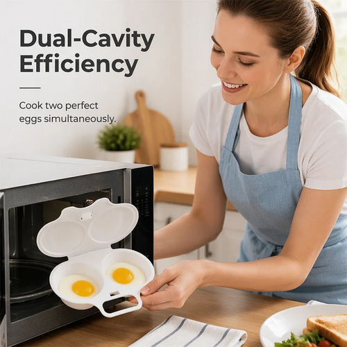 🥚QIAWI Microwave Egg Poacher – Cook 2 Eggs in Minutes! Dual-Cavity, Nonstick & Easy Clean 🍳