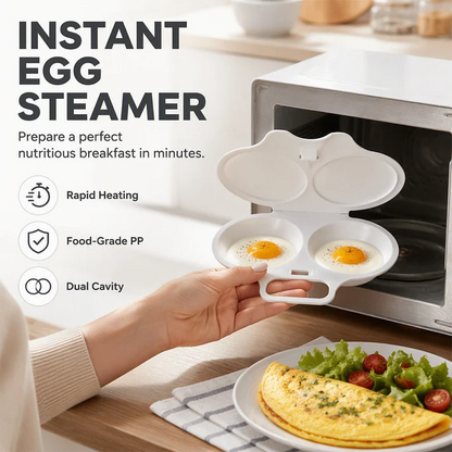 🥚QIAWI Microwave Egg Poacher – Cook 2 Eggs in Minutes! Dual-Cavity, Nonstick & Easy Clean 🍳