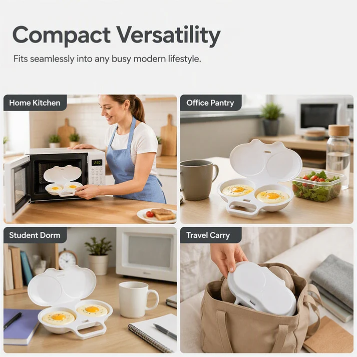 🥚QIAWI Microwave Egg Poacher – Cook 2 Eggs in Minutes! Dual-Cavity, Nonstick & Easy Clean 🍳