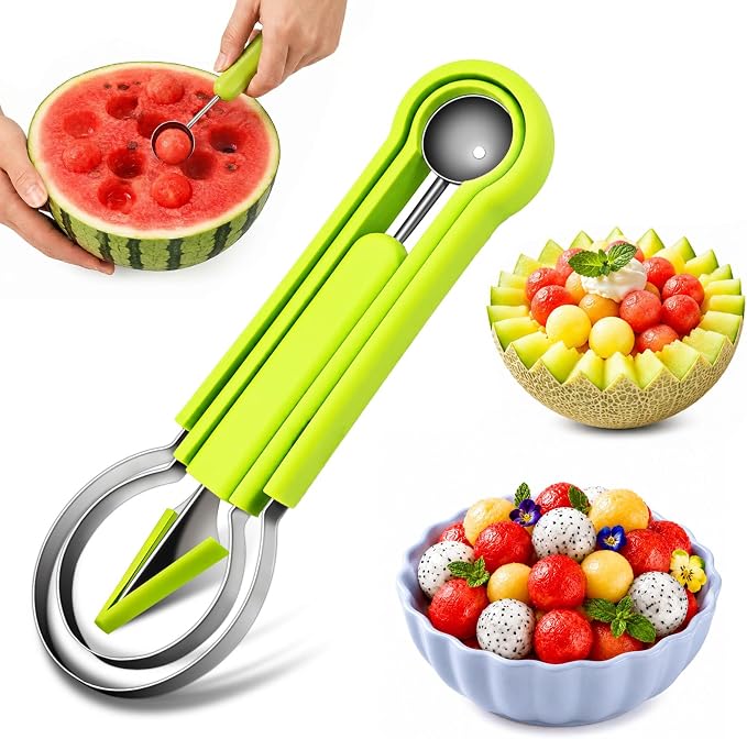 QIAWI fruit baller and carving tool with watermelon and fruit bowls