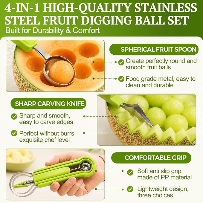 QIAWI stainless steel fruit scooping and carving functions