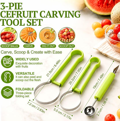 🍉 QIAWI 3-in-1 Fruit Baller & Carving Tool – Scoop, Carve & Create ✨