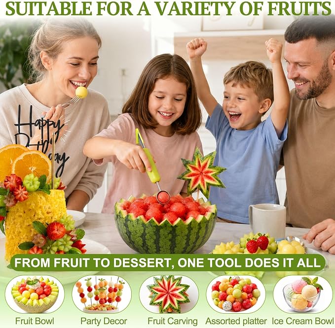 🍉 QIAWI 3-in-1 Fruit Baller & Carving Tool – Scoop, Carve & Create ✨