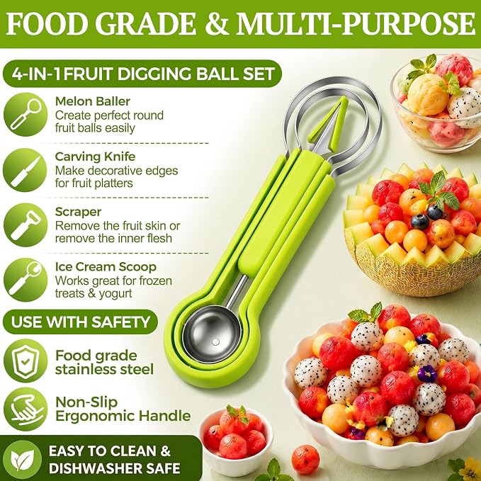 QIAWI 3-in-1 Fruit Baller and Carving Tool set