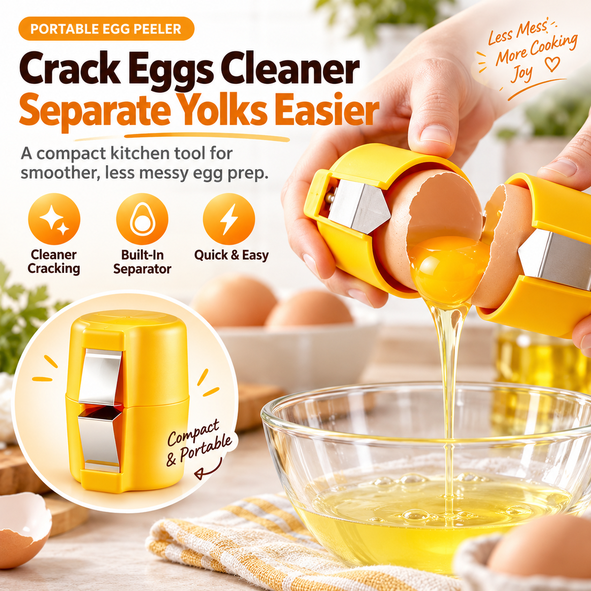 🥚 Easy Egg Cracker & Yolk Separator – Perfect Eggs in Seconds! ⚡ Easy Peeling, No Mess, No Hassle 🙌