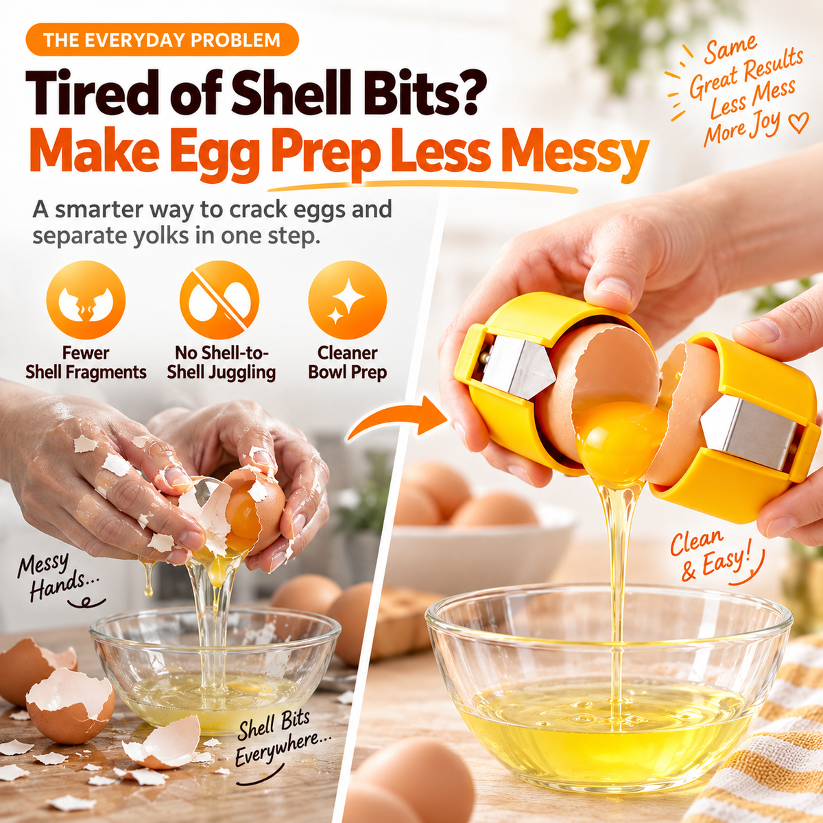 🥚 Easy Egg Cracker & Yolk Separator – Perfect Eggs in Seconds! ⚡ Easy Peeling, No Mess, No Hassle 🙌