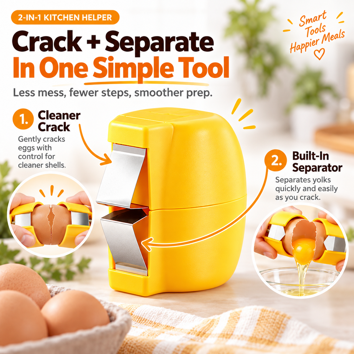 🥚 Easy Egg Cracker & Yolk Separator – Perfect Eggs in Seconds! ⚡ Easy Peeling, No Mess, No Hassle 🙌