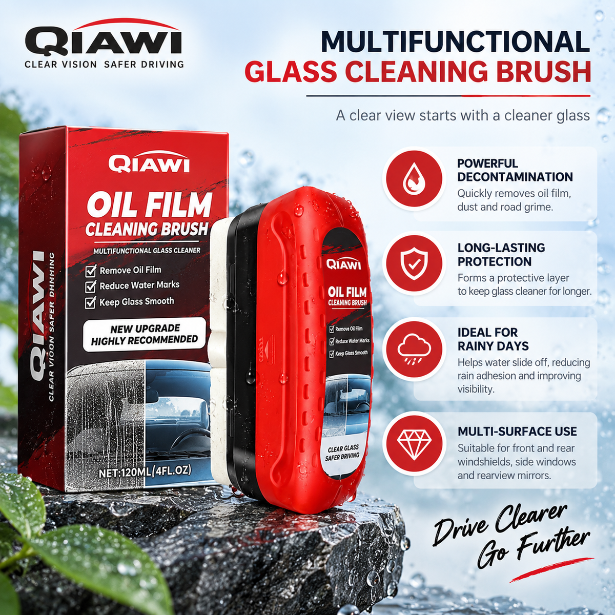 🚗 Windshield Oil Film Cleaner Brush for Car Glass, Windows & Mirrors