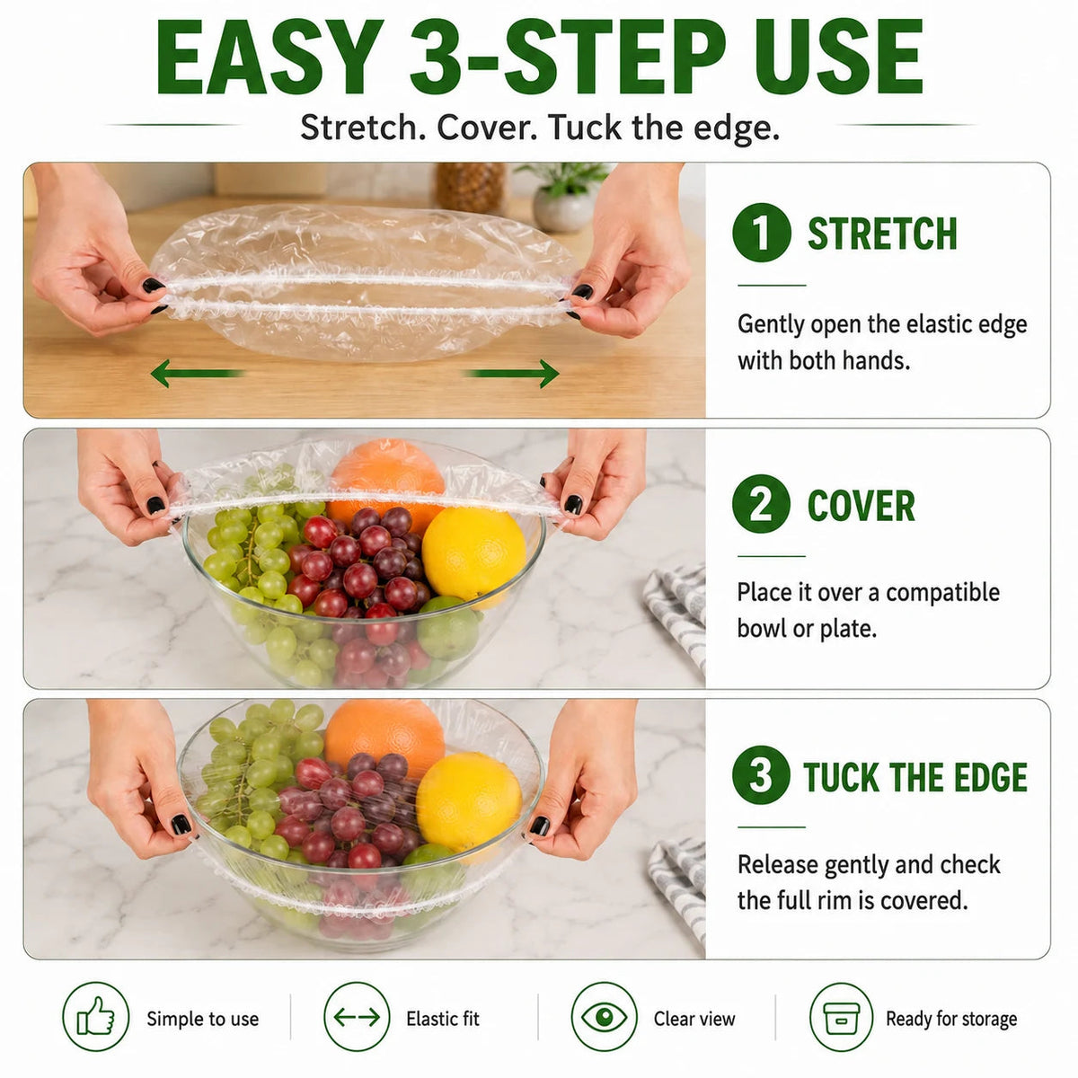 🥣 100 COVERS. ONE EASY STRETCH 🥗 COVER FAST. KEEP FRESH.